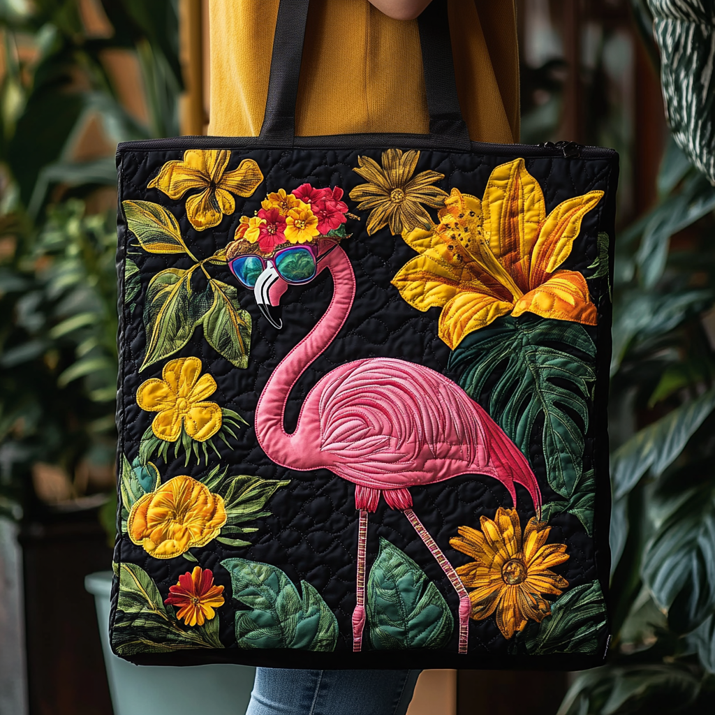 Flamingo Flower Fusion Quilted Tote Bag Nice Tote Bags Cool Flamingo Gifts