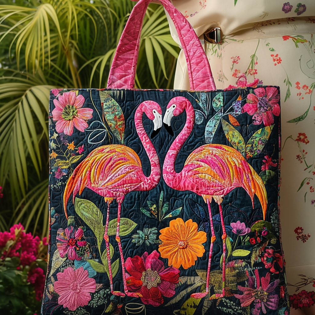 Flamingo Love Garden Quilted Tote Bag Best Shoulder Tote Bag Flamingo Christmas Gifts