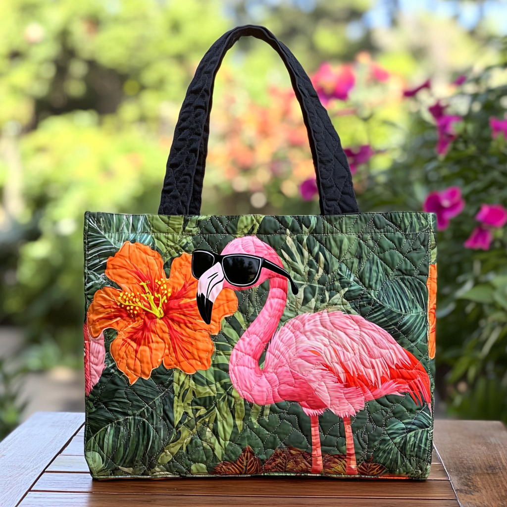 Flamingo Parade Quilted Tote Bag Best Shoulder Handbags Best Flamingo Gifts For Christmas
