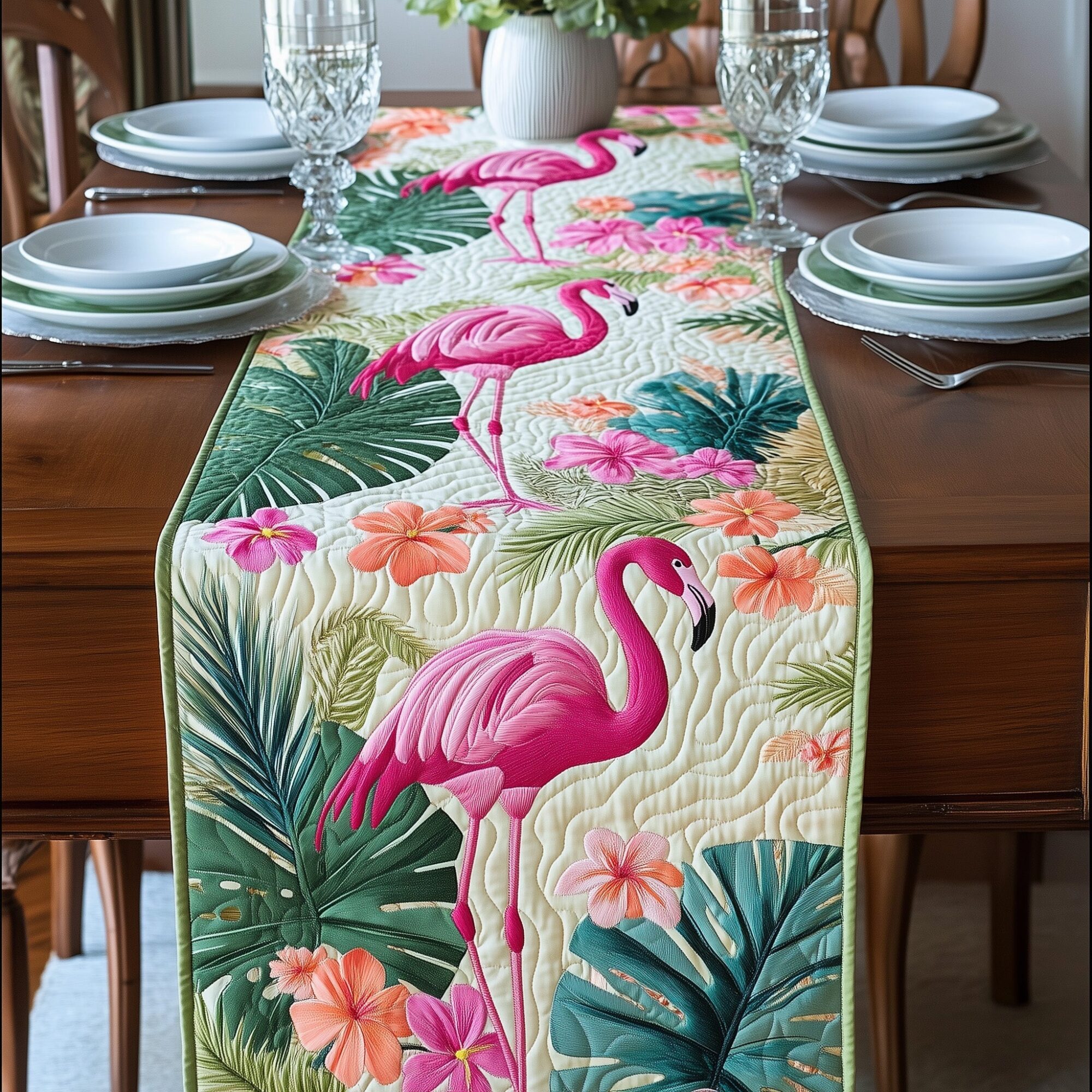 Flamingo Quilted Table Runner Dining Decor Cute Flamingo Stuff