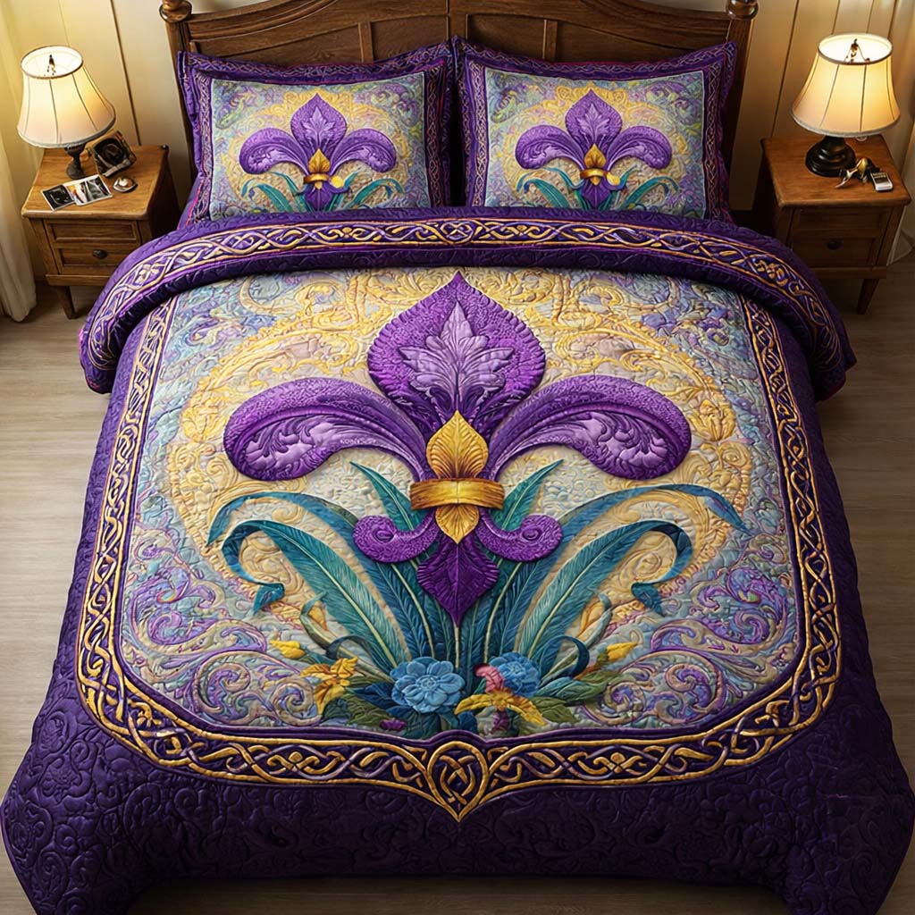 Fleur Crest Quilted Bedding Set Best Bedding Sets Mardi Gras Gifts For Him