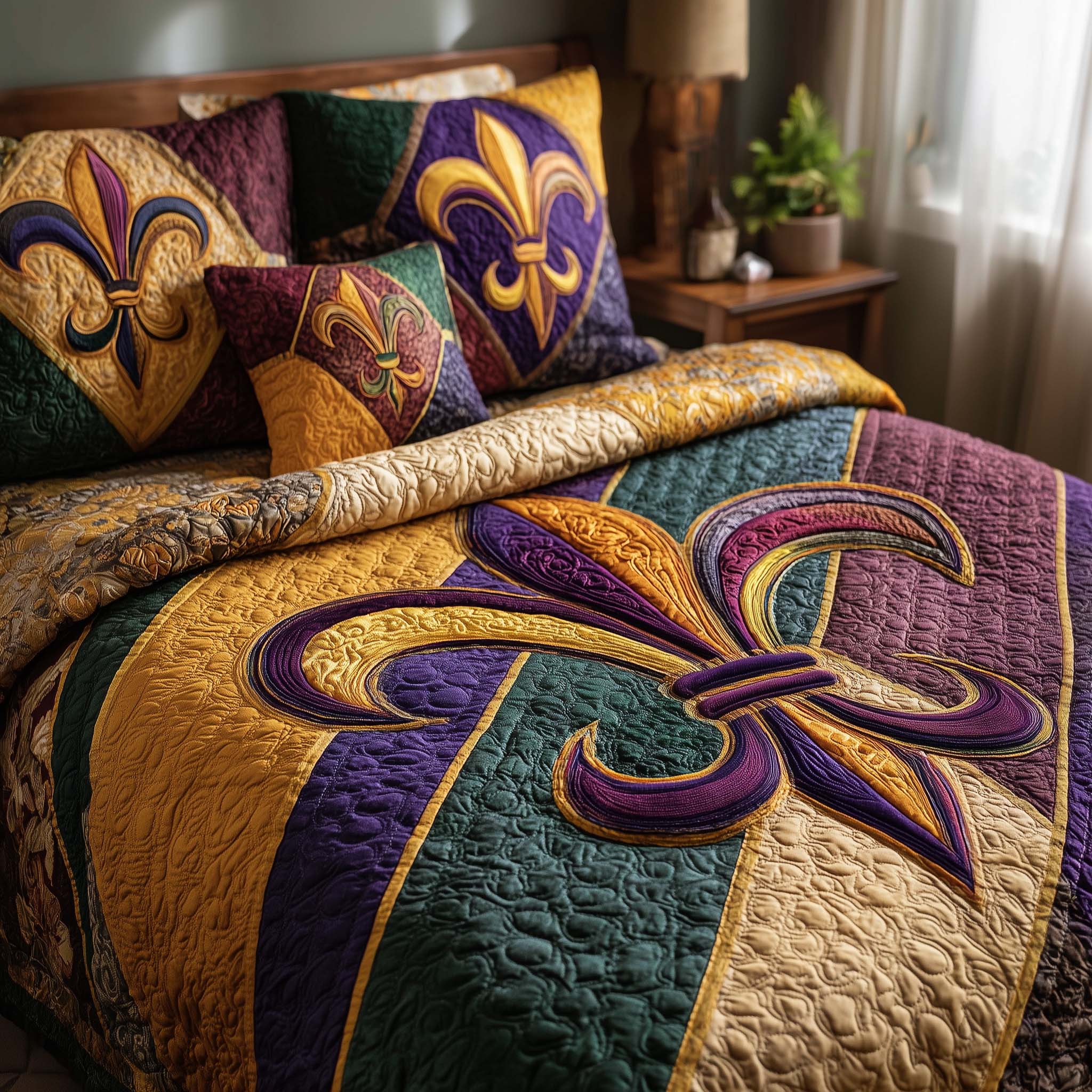 Fleur De Lis Quilted Bedding Set Best Bedding Sets Mardi Gras Gift Ideas