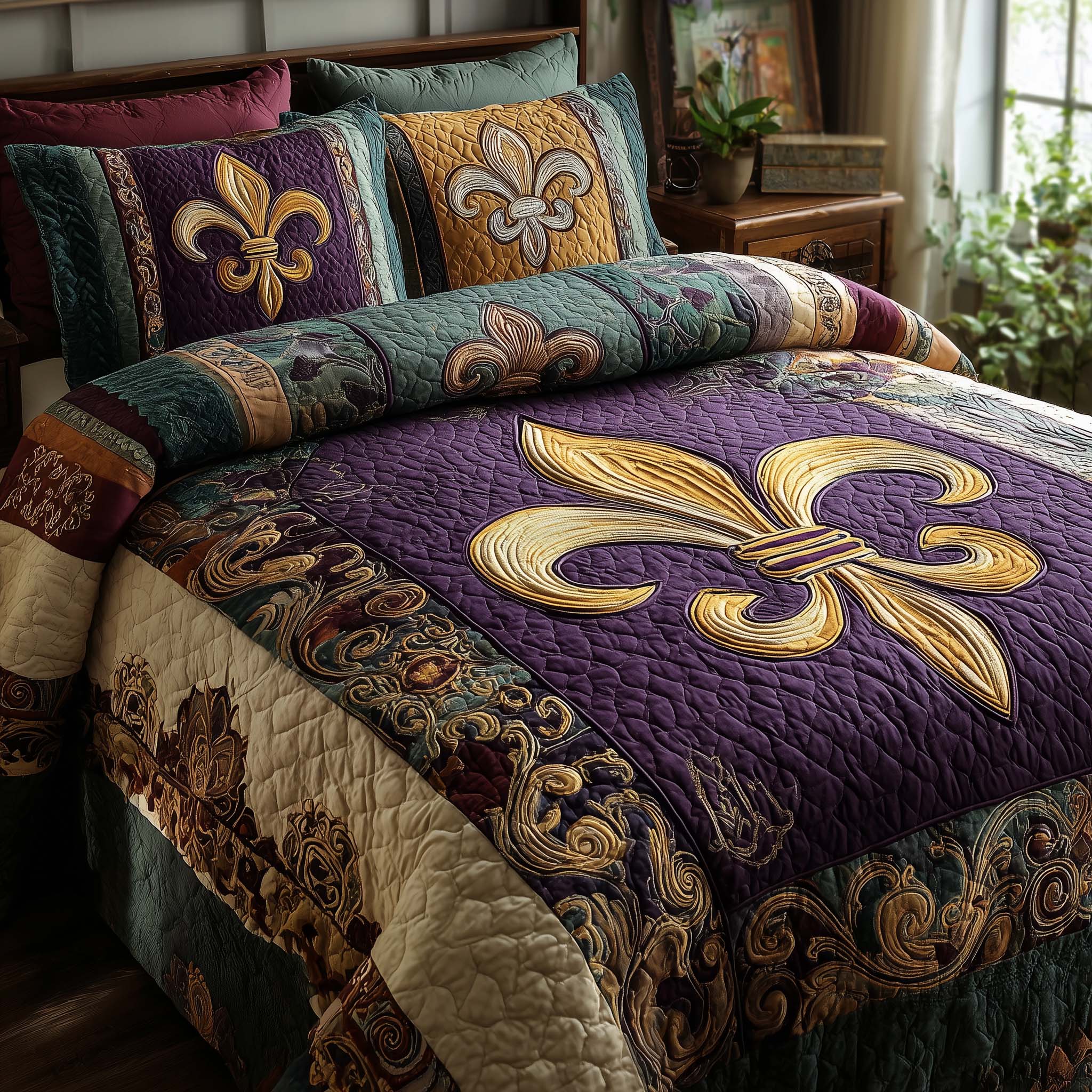 Fleur De Lis Quilted Bedding Set Best Bedding Sets Mardi Gras Gifts For Her