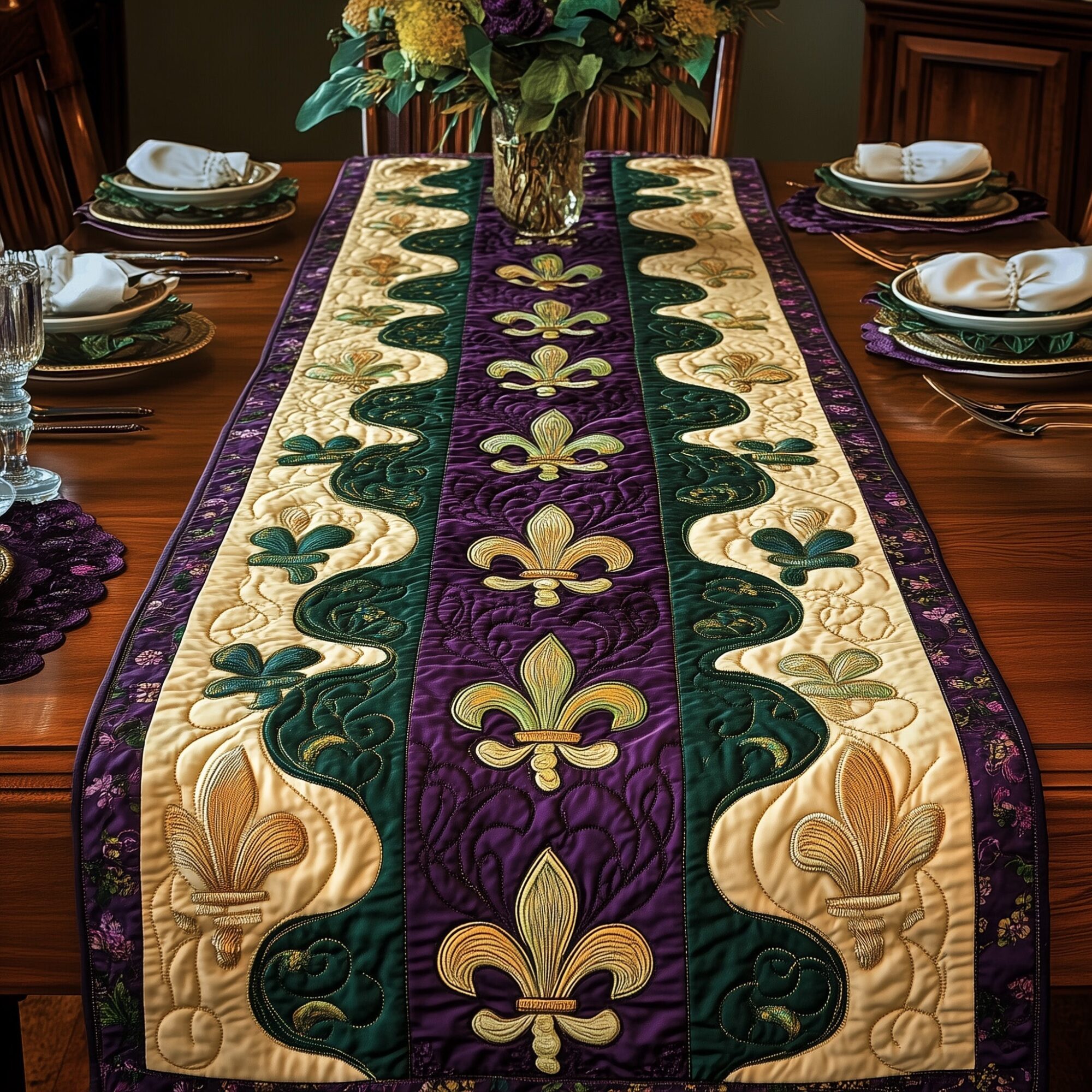 Fleur de lis Quilted Table Runner Kitchen Table Decor Ideas Mardi Gras King And Queen Gifts