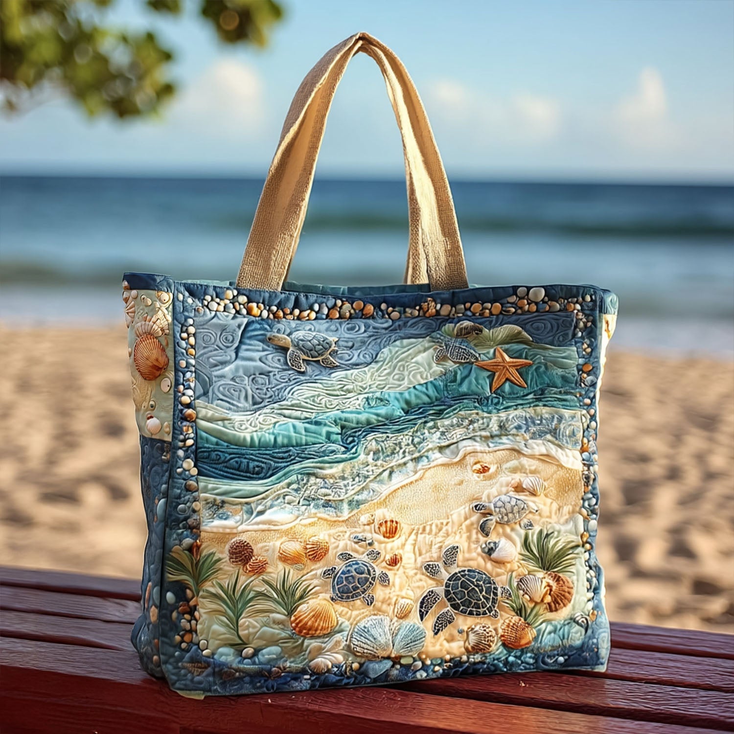 Flip-Flop Floater Quilted Tote Bag Tote Bags For Women Gifts For Sea Turtle Lovers