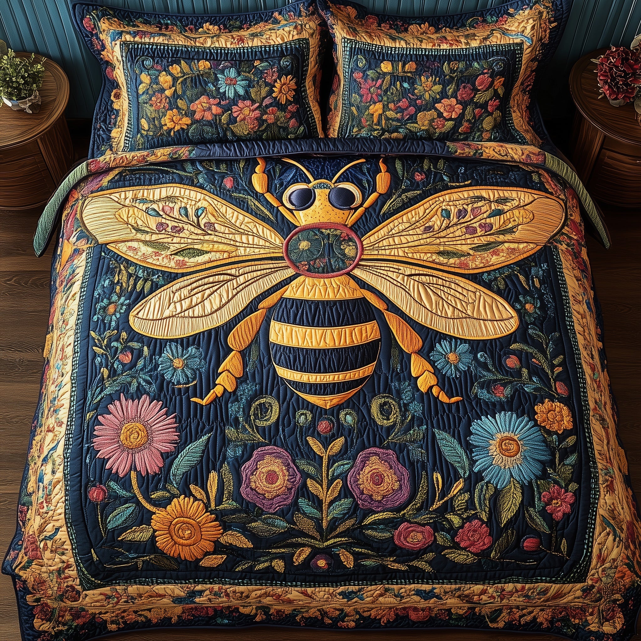 Floral Bee Quilted Bedding Set Bed Decor Ideas Bee Themed Gifts For Him