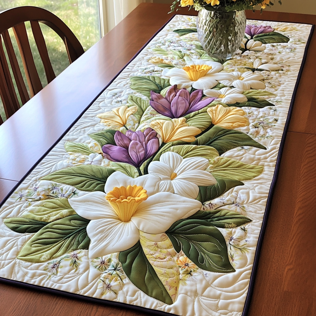 Floral Delight Quilted Table Runner Flower Table Runner Dining Room Decor Ideas