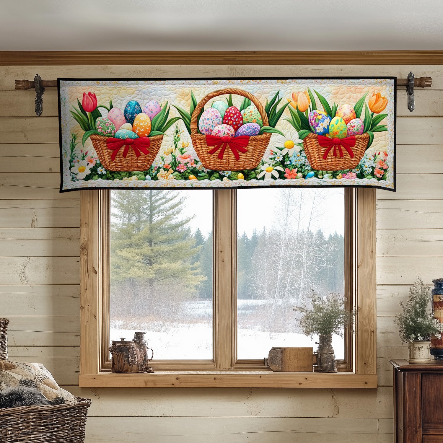 Floral Easter Baskets Quilted Valance Outdoor Entryway Decor Easter Gifts For Family