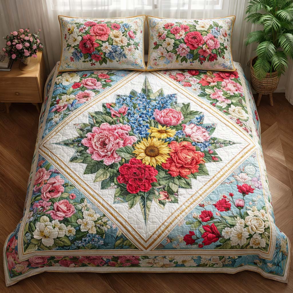 Floral Elegance Quilted Bedding Set Good Bed Sets Gifts For Mother In Law