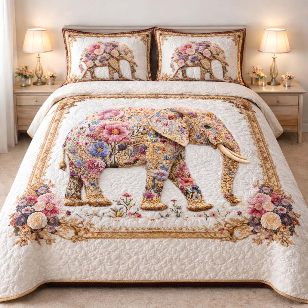 Floral Elephant Quilted Bedding Set Bedding Ideas Elephant Gifts For Him Her