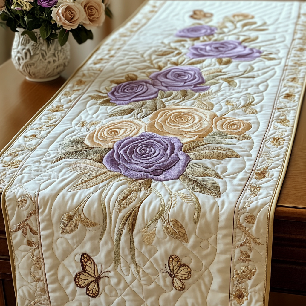 Floral Embrace Quilted Table Runner Flower Table Runner Unique Gifts Family