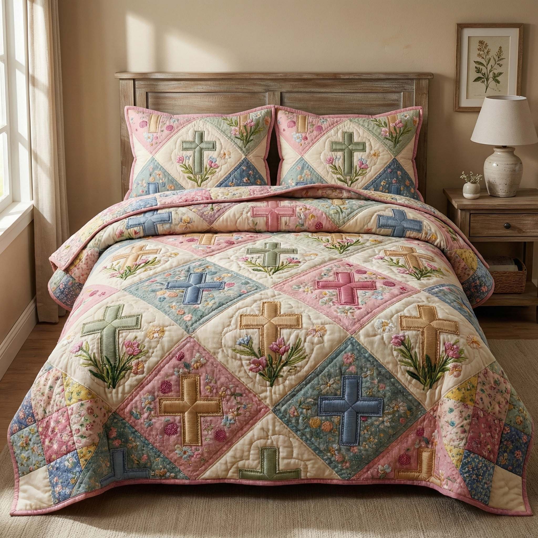 Floral Faith Quilted Bedding Set Quilt Comforter Sets Christian Gifts For Girlfriend