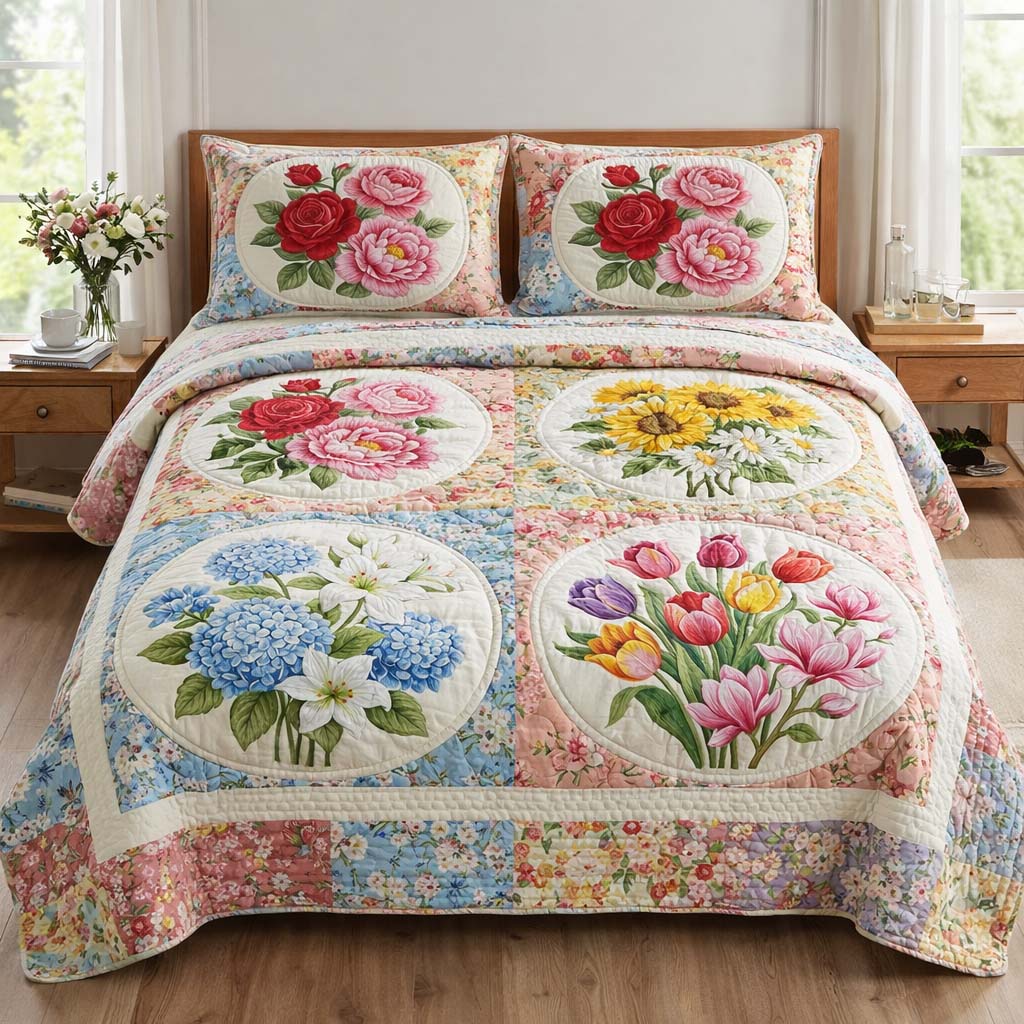 Floral Paradise Quilted Bedding Set Best King Sheets Mother Daughter Gifts