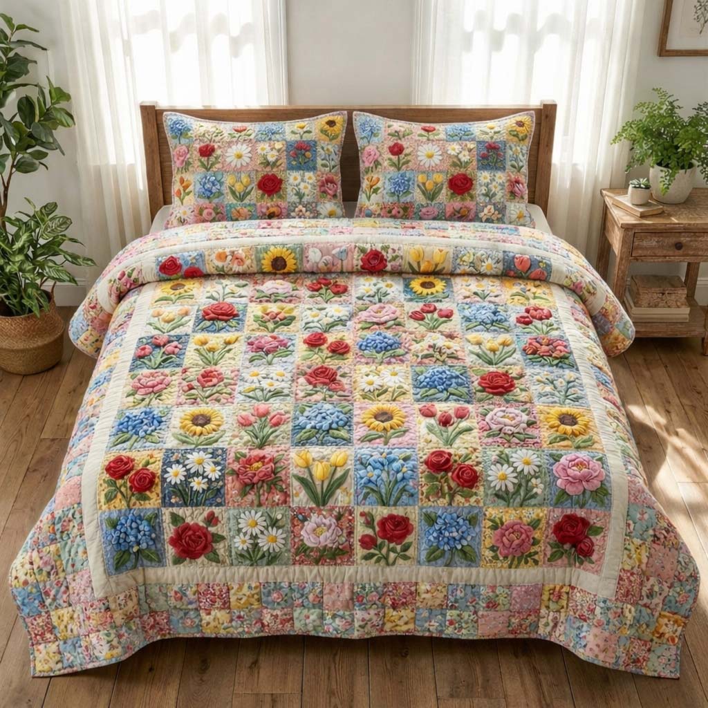 Floral Patch Quilted Bedding Set Unusual Bed Sheets Gift Ideas For Mom