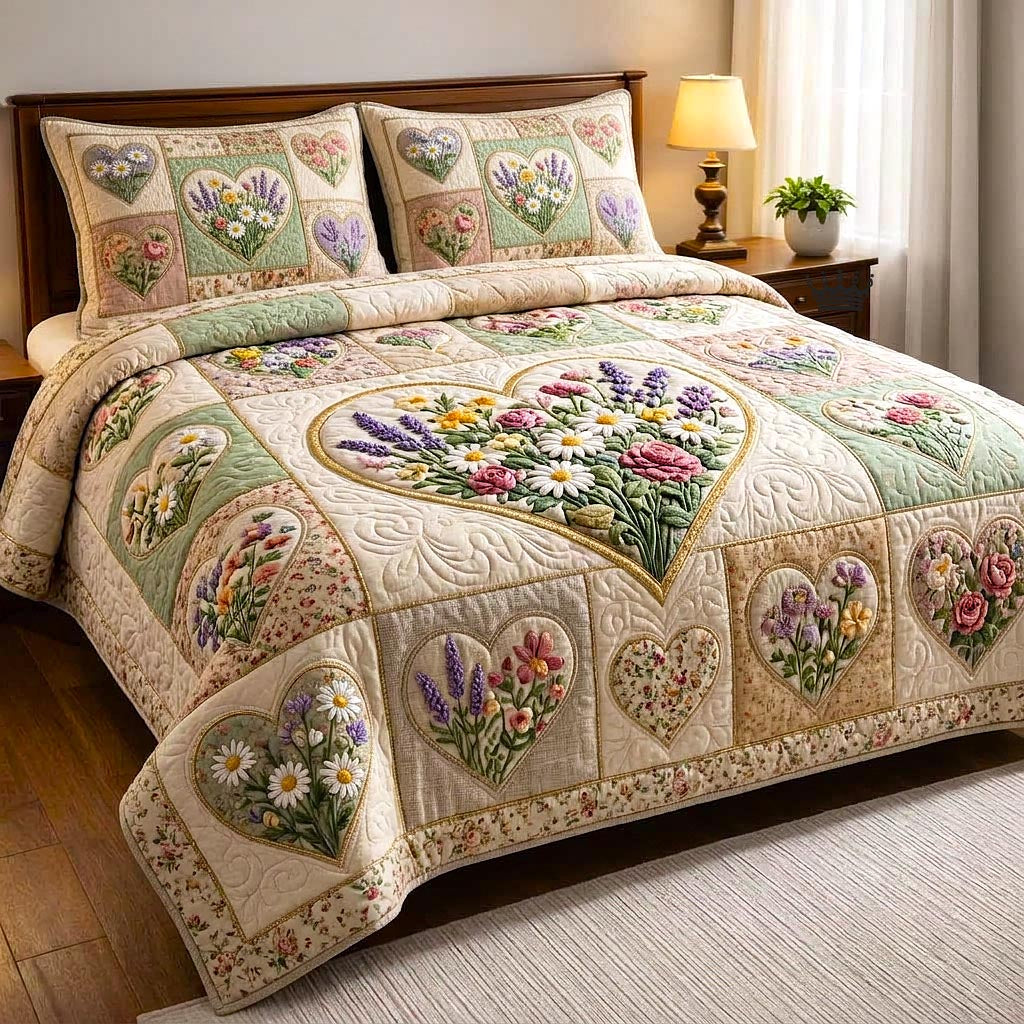 Floral Patchwork Quilted Bedding Set Quilt Comforter Sets Gifts For Mom From Daughter