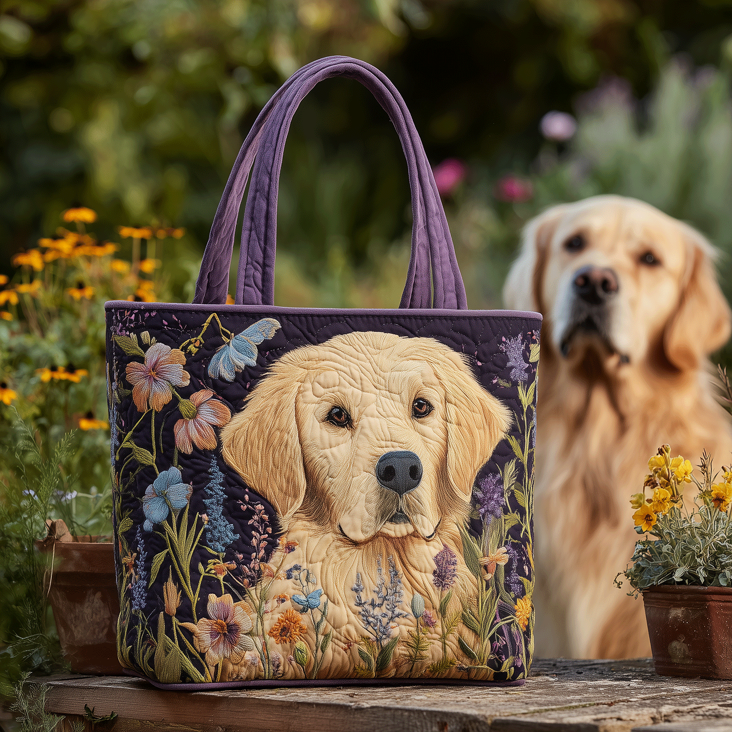 Floral Retriever Love Quilted Tote Bag Work Totes For Women Best Gifts For Golden Retriever Owners