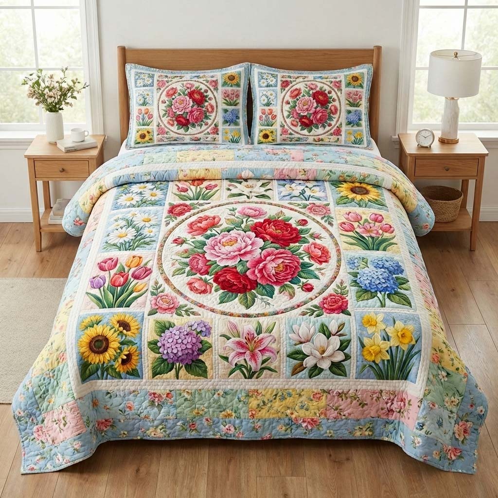Floral Serenity Quilted Bedding Set Best Bedding Sets Best Gifts For Mom