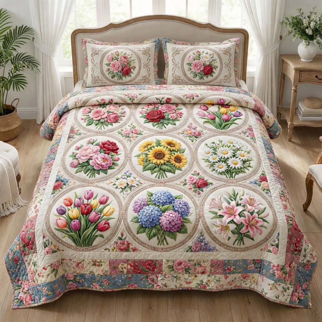 Floral Serenity Quilted Bedding Set Best Sheets Ever Moms Day Gift