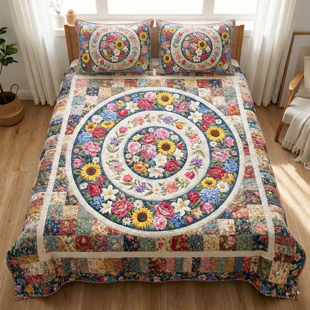 Floral Serenity Quilted Bedding Set Unique Bed Sheets Mother's Day Gift Ideas