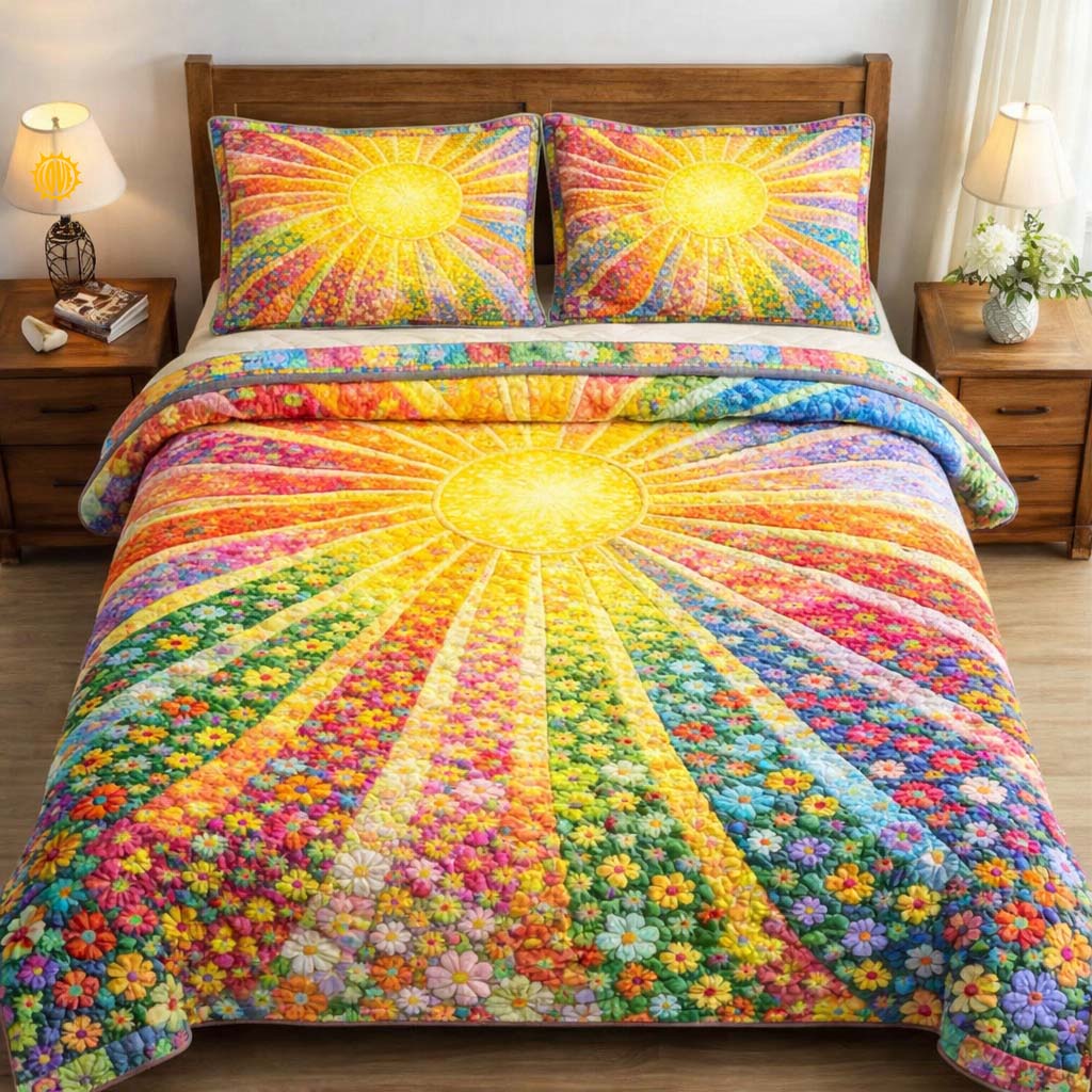 Floral Sunburst Quilted Bedding Set Bed Decor Creative Mother's Day Gifts