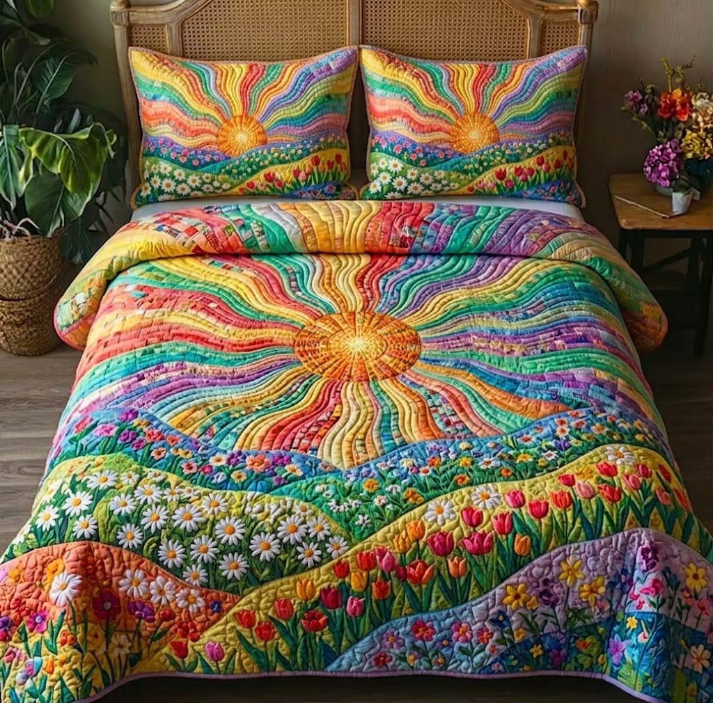Floral Sunburst Quilted Bedding Set Bed Room Decoration Birthday Presents For Mom Ideas
