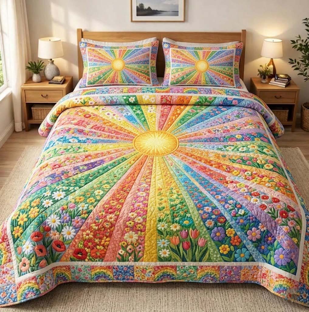 Floral Sunburst Quilted Bedding Set Boho Bedroom Ideas Awesome Birthday Gift Ideas