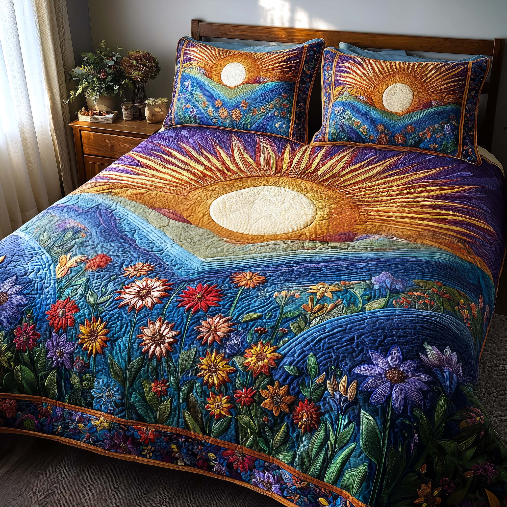 Flower Drift Quilted Bedding Set Queen Bed Set Mother's Day Gifts For Mom