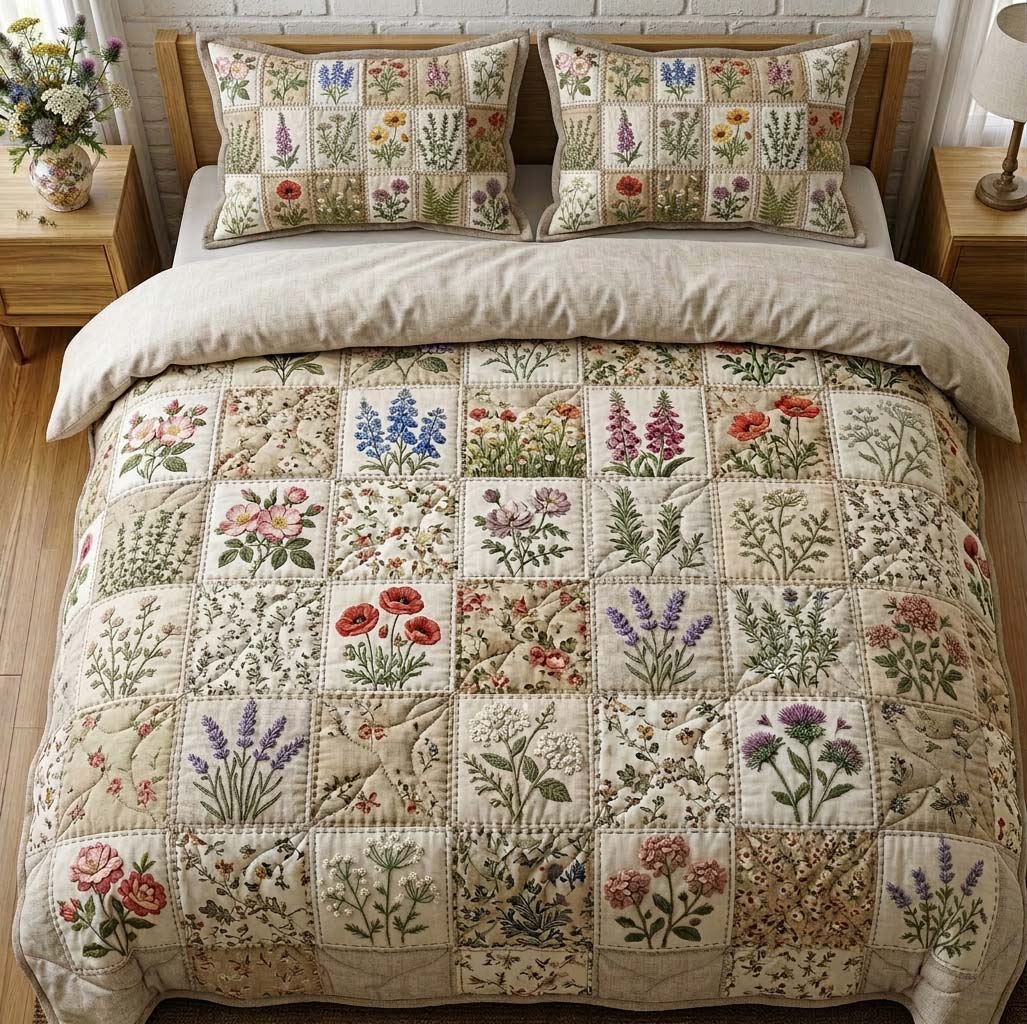 Flower Patchwork Quilted Bedding Set Bed Comforter Sets Mother's Day Delivery Gifts