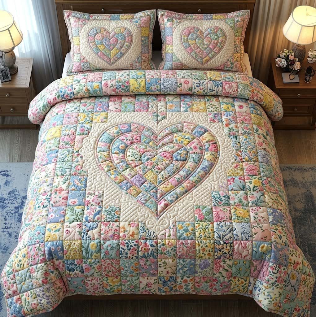 Flower Patchwork Quilted Bedding Set Bed Comforter Sets Unique Gifts For Mom