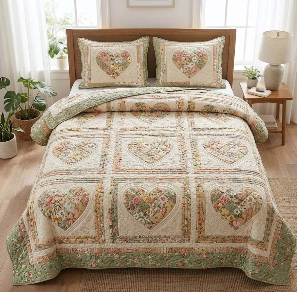 Flower Patchwork Quilted Bedding Set Bed Decor Gifts For Mother In Law