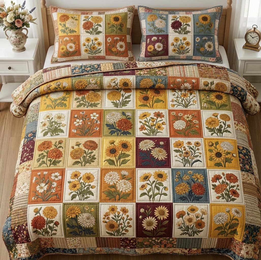 Flower Patchwork Quilted Bedding Set Bedding Decor Mother's Day Gifts For Wife