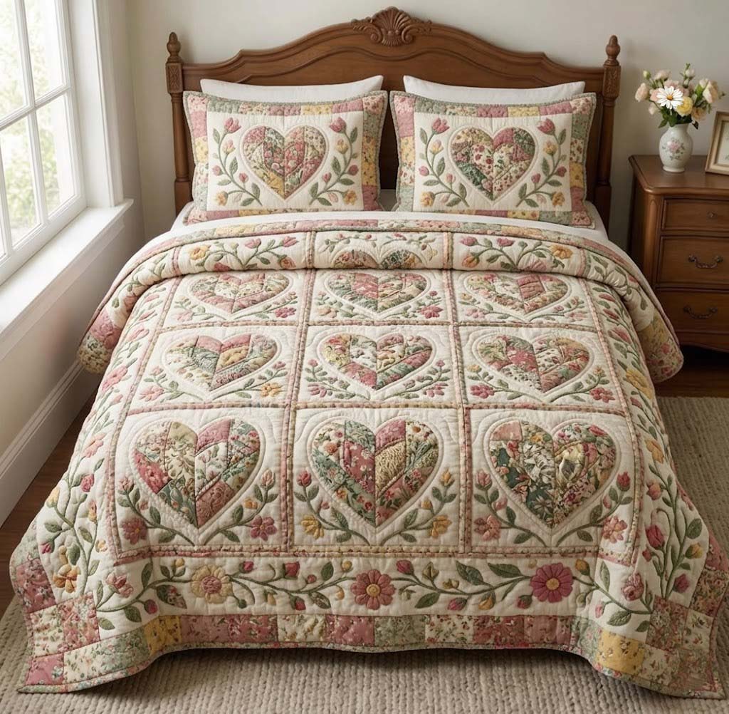 Flower Patchwork Quilted Bedding Set Bedding Ideas Mother's Day Gifts For Elderly