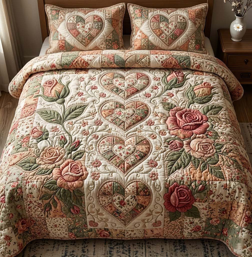 Flower Patchwork Quilted Bedding Set Over The Bed Decor Perfect Mother' Day Gifts