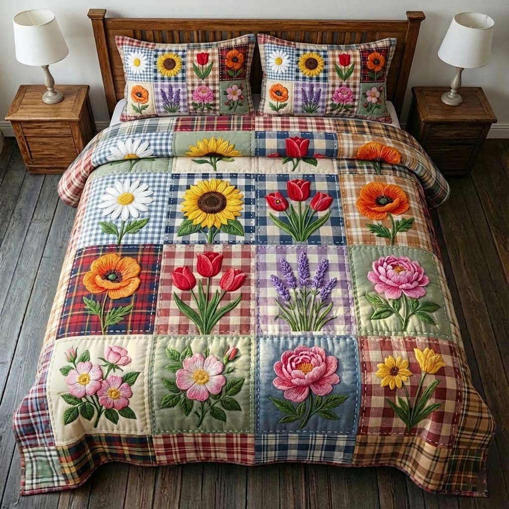 Flowers Patchwork Quilted Bedding Set Best King Bed Sheets Best Mother's Day Gifts For First Time Mom