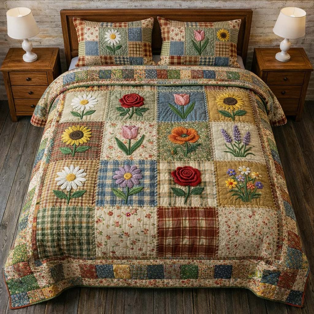 Flowers Patchwork Quilted Bedding Set Best King Size Sheets Best Mother's Day From For Daughter