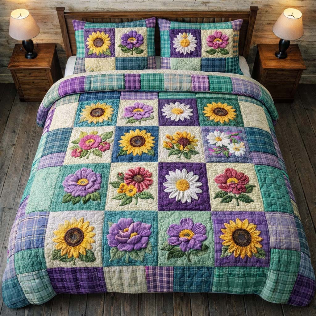 Flowers Patchwork Quilted Bedding Set Best Sheet Sets Mother's Day Presents For Mom