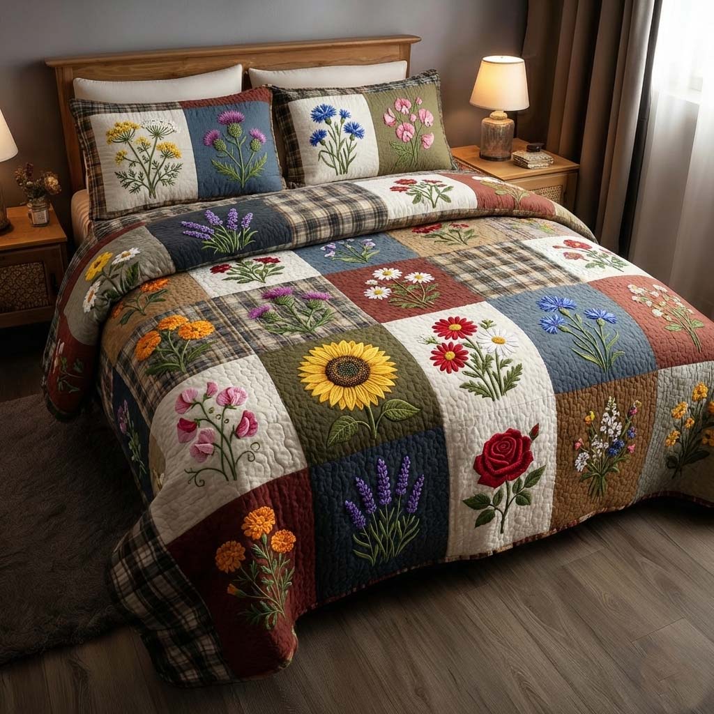 Flowers Patchwork Quilted Bedding Set Good Bed Sets Mother's Day Presents For Daughter
