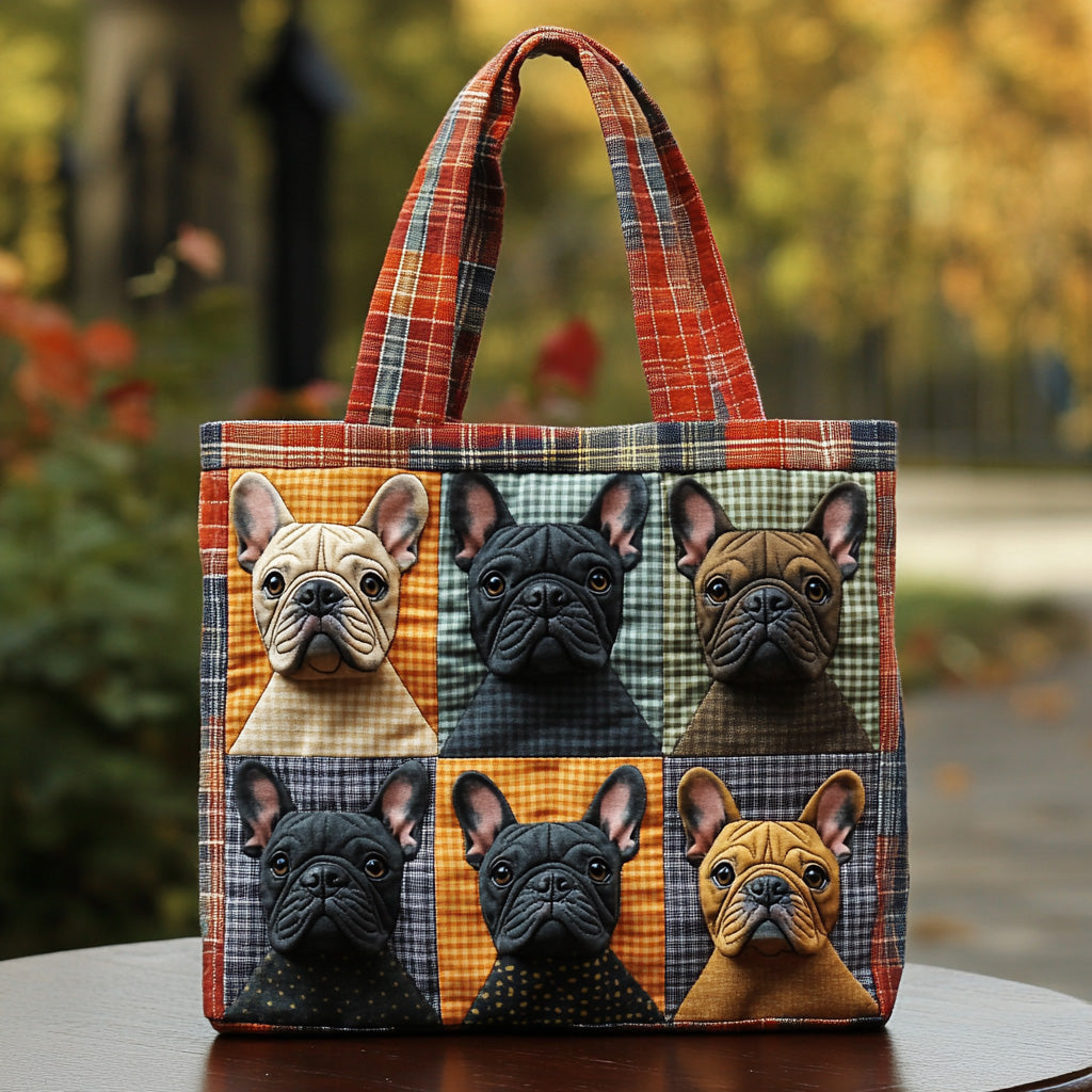Fluffy Beret Quilted Tote Bag Best Everyday Tote Bag Gifts For French Bulldog Lovers