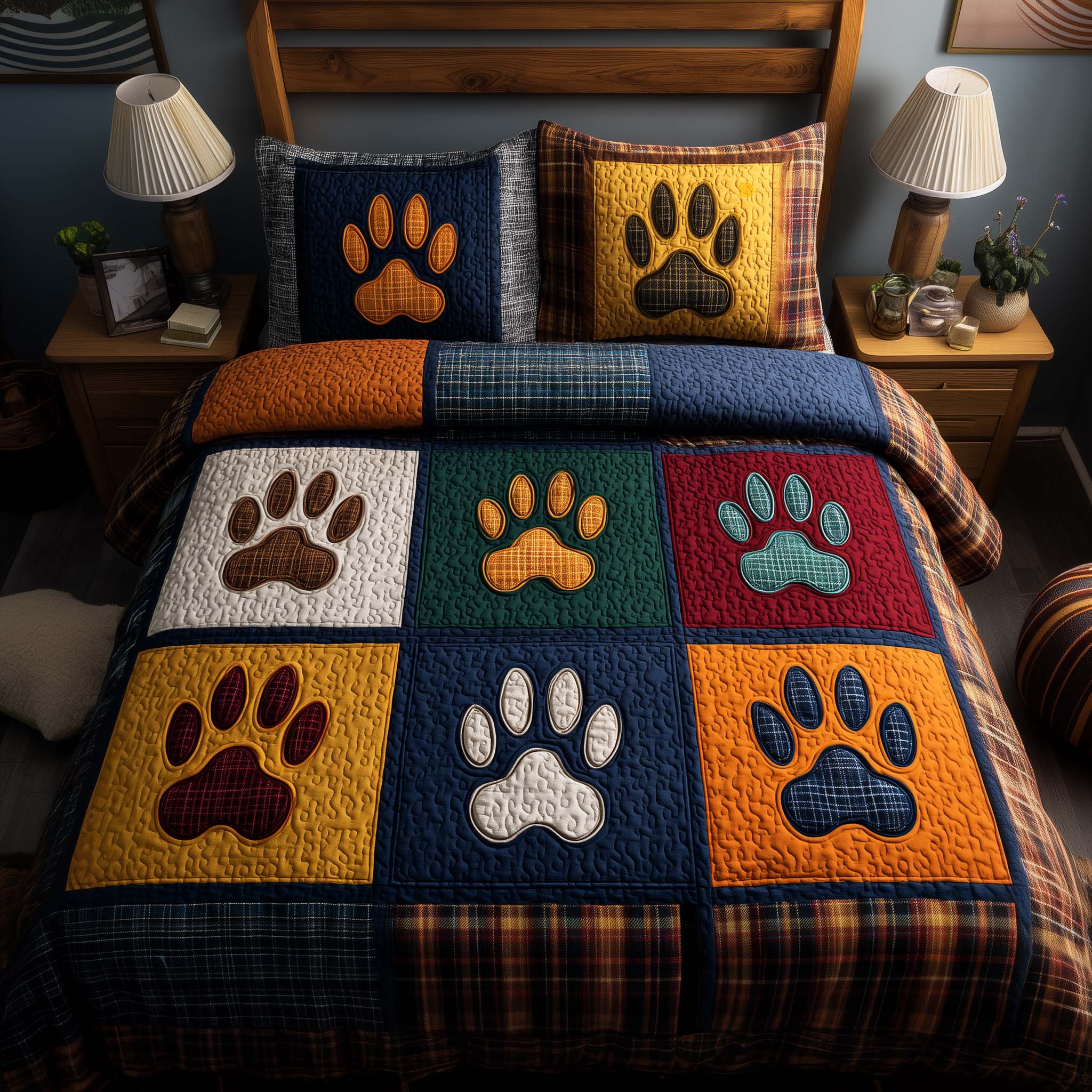 Fluffy Paws Quilted Bedding Set Bedding Decor Doggy Presents For Christmas