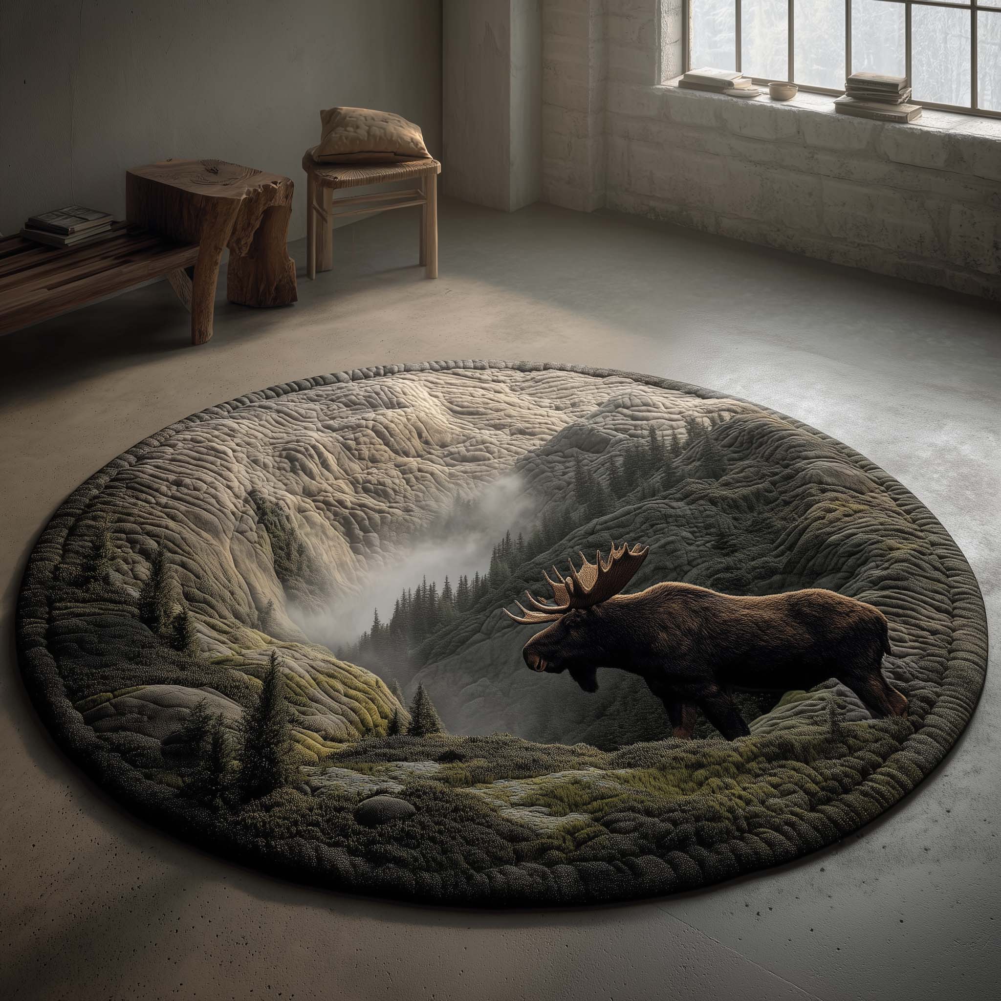 Fog Valley Moose Quilted Round Mat Trendy Quilted Round Mat That Adds Charm