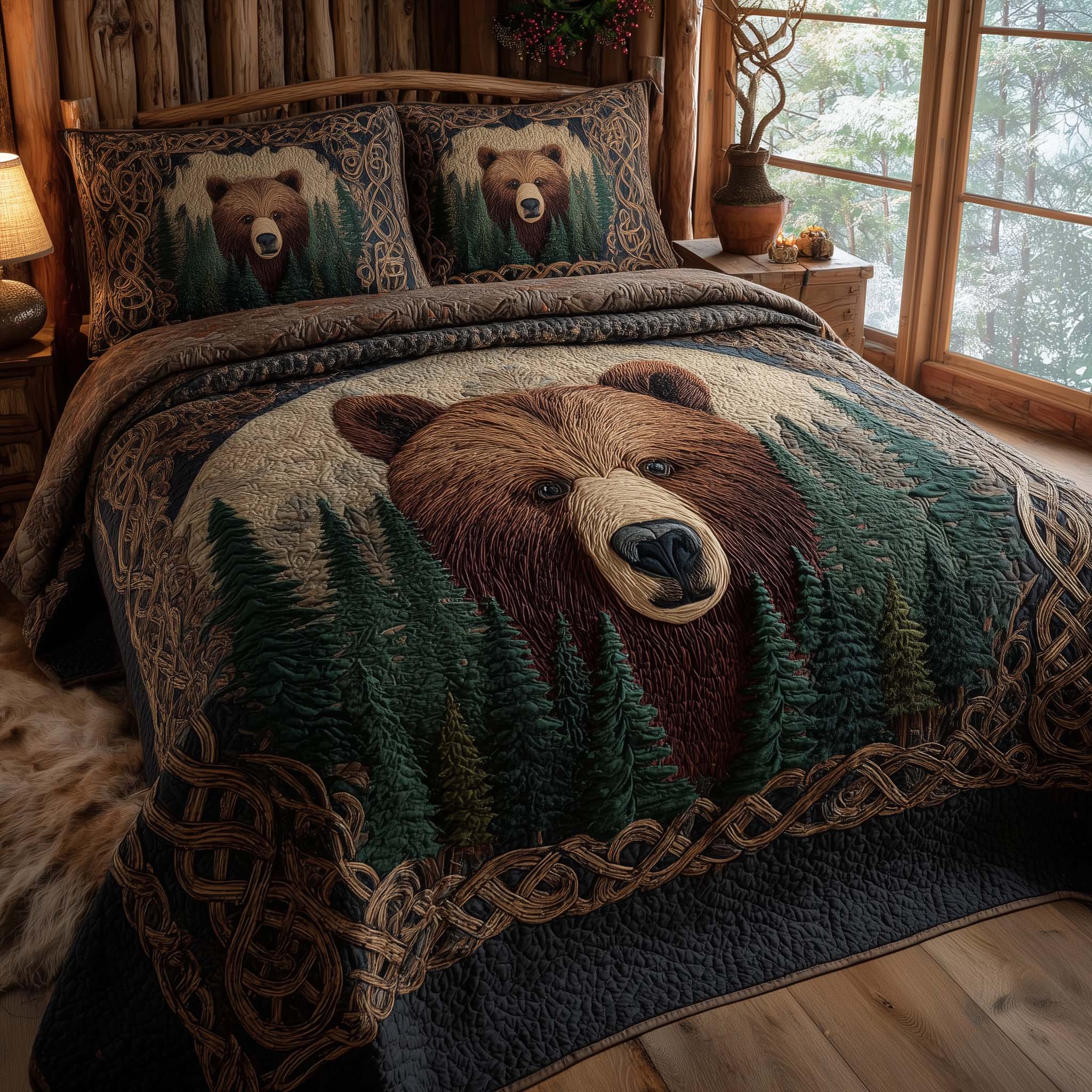 Forest Bear Quilted Bedding Set Best Bedsheets Bear Gifts For Grandma