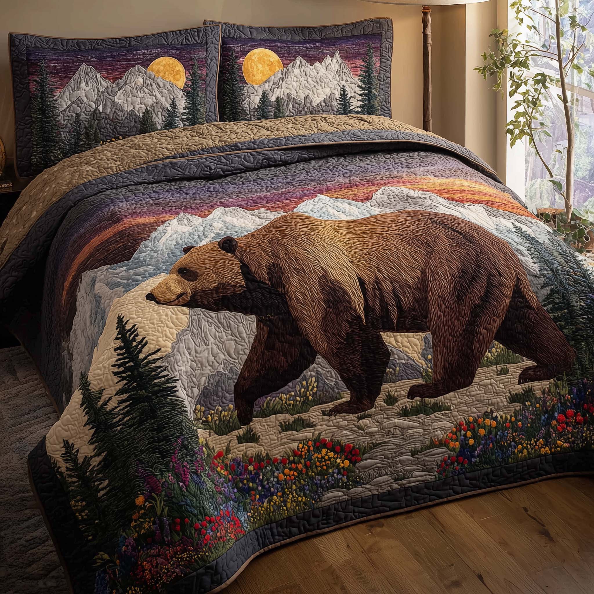 Forest Bear Quilted Bedding Set Best Sheets Ever Bear Gifts For Mom Mother's Day