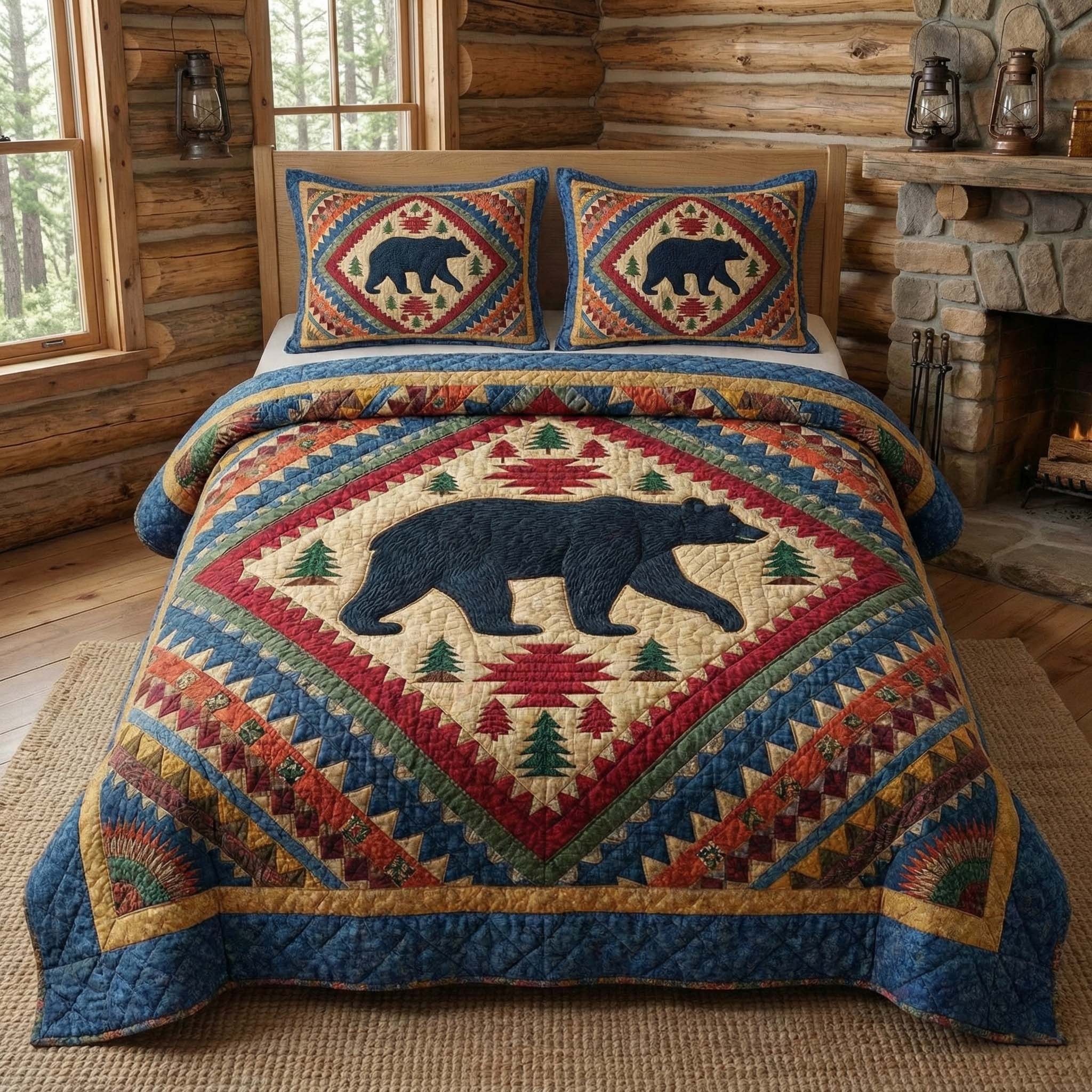 Forest Diamond Quilted Bedding Set Bed Comforter Set Bear Christmas Presents