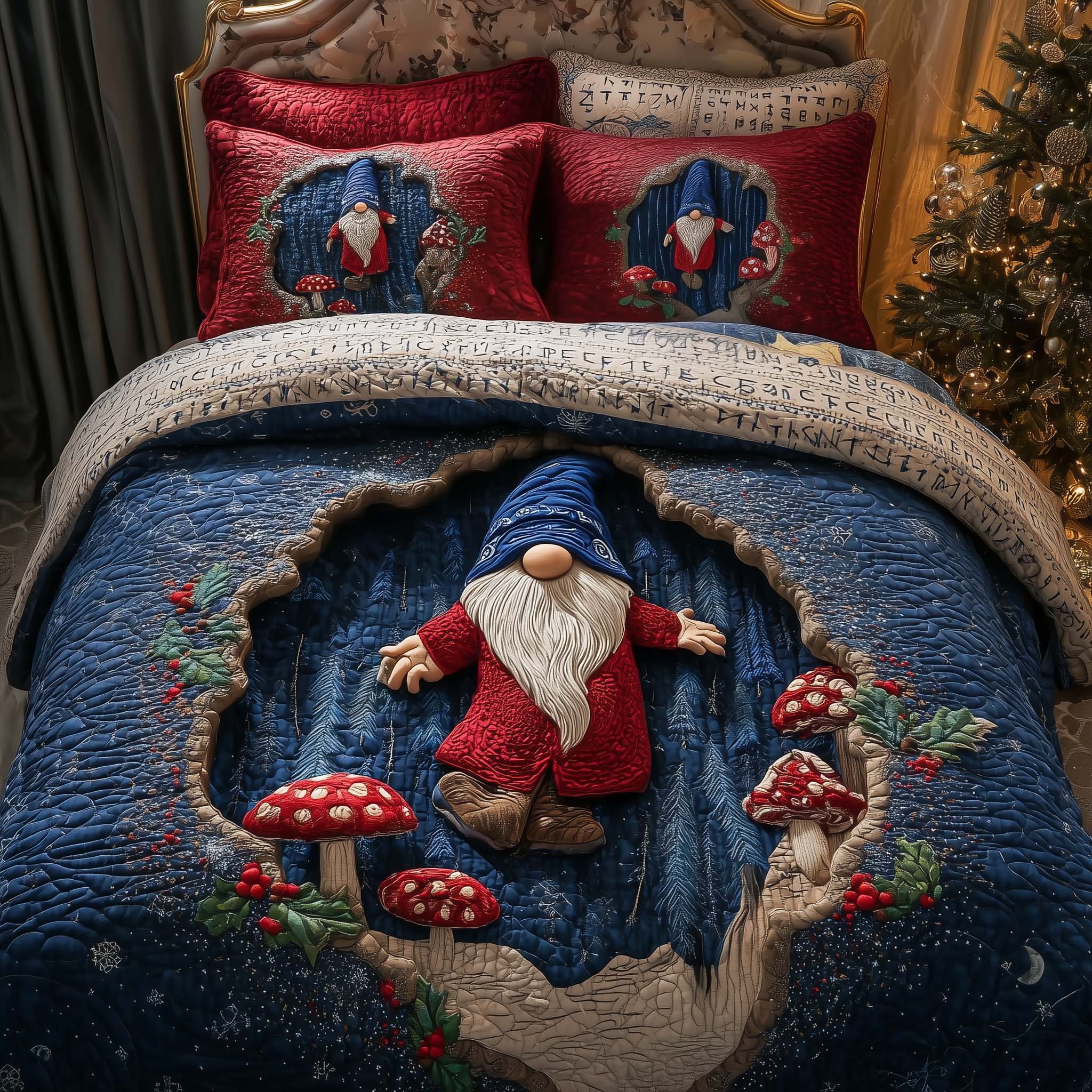 Forest Gnome Quilted Bedding Set Bedroom Decor Christmas Gnome Gifts For Her
