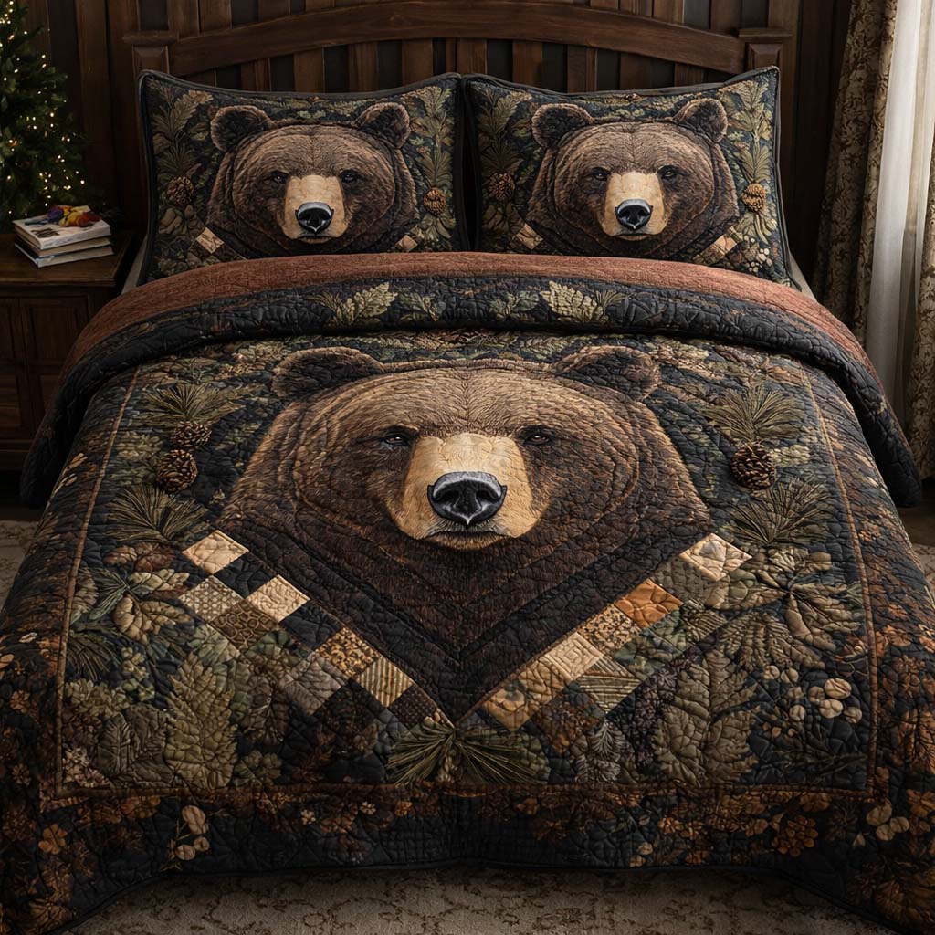 Forest Monarch Quilted Bedding Set Bedroom Ideas Bear Lovers Gifts For Him