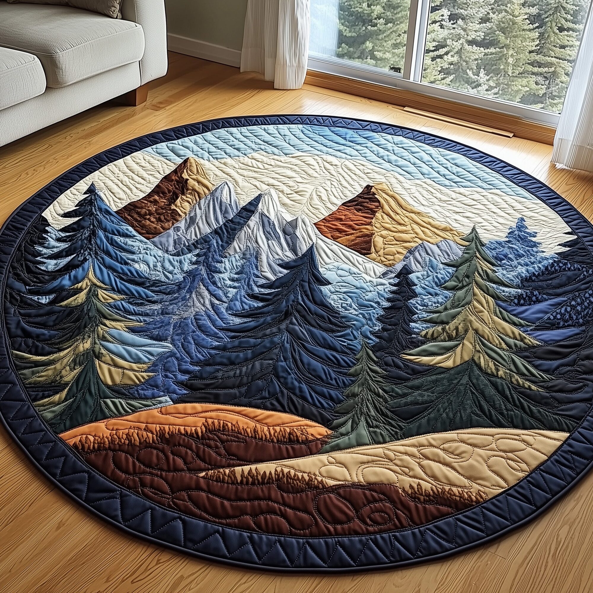 Forest Spirit Quilted Round Mat Unique Quilted Round Mat for Modern Interiors