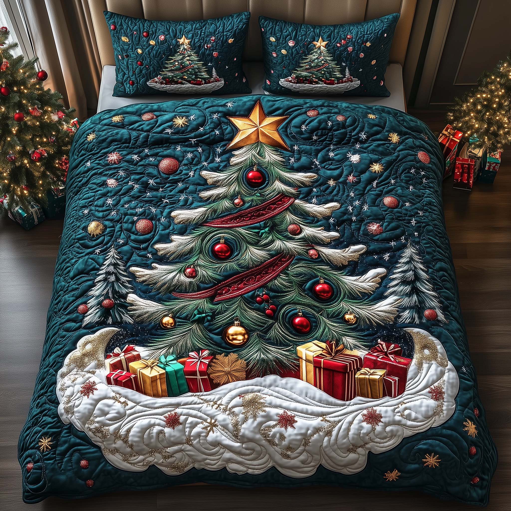 Forest Tree Quilted Bedding Set Bedroom Xmas Decor Best Christmas Gifts For Wife