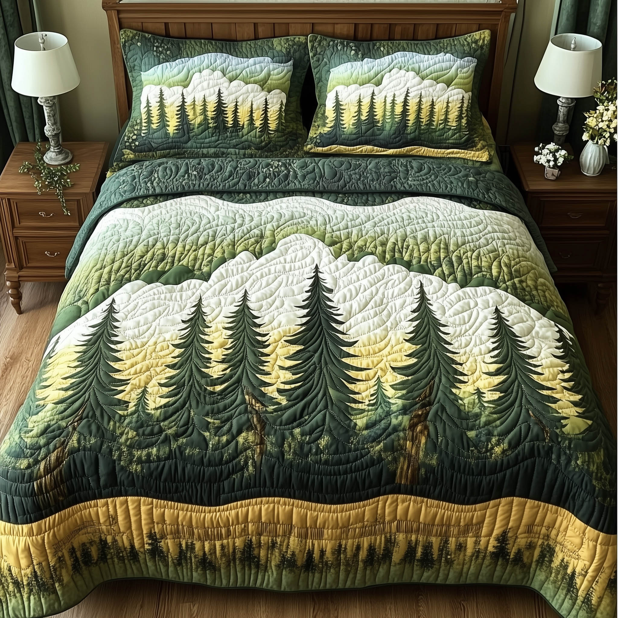 Forest Tree Quilted Bedding Set Over The Bed Decor Father's Day Gifts For Husband