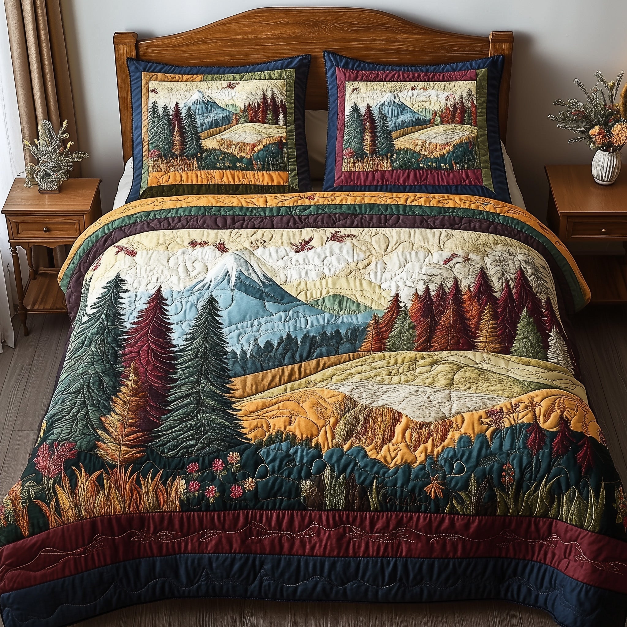 Forest Vibe Quilted Bedding Set Bed Room Decoration Special Birthday Gifts For Dad