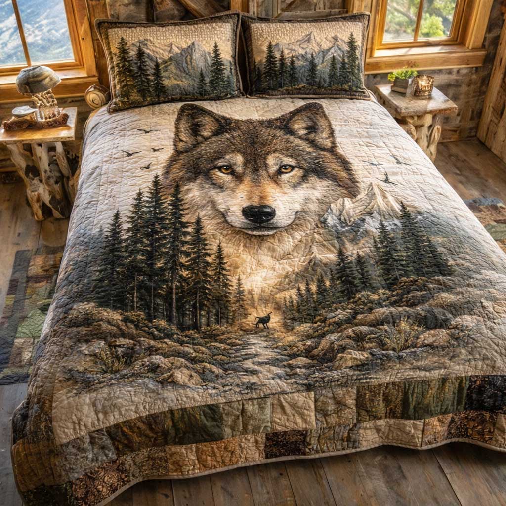 Forest Wolf Quilted Bedding Set Best Bedding Sets Presents For Wolf Lovers